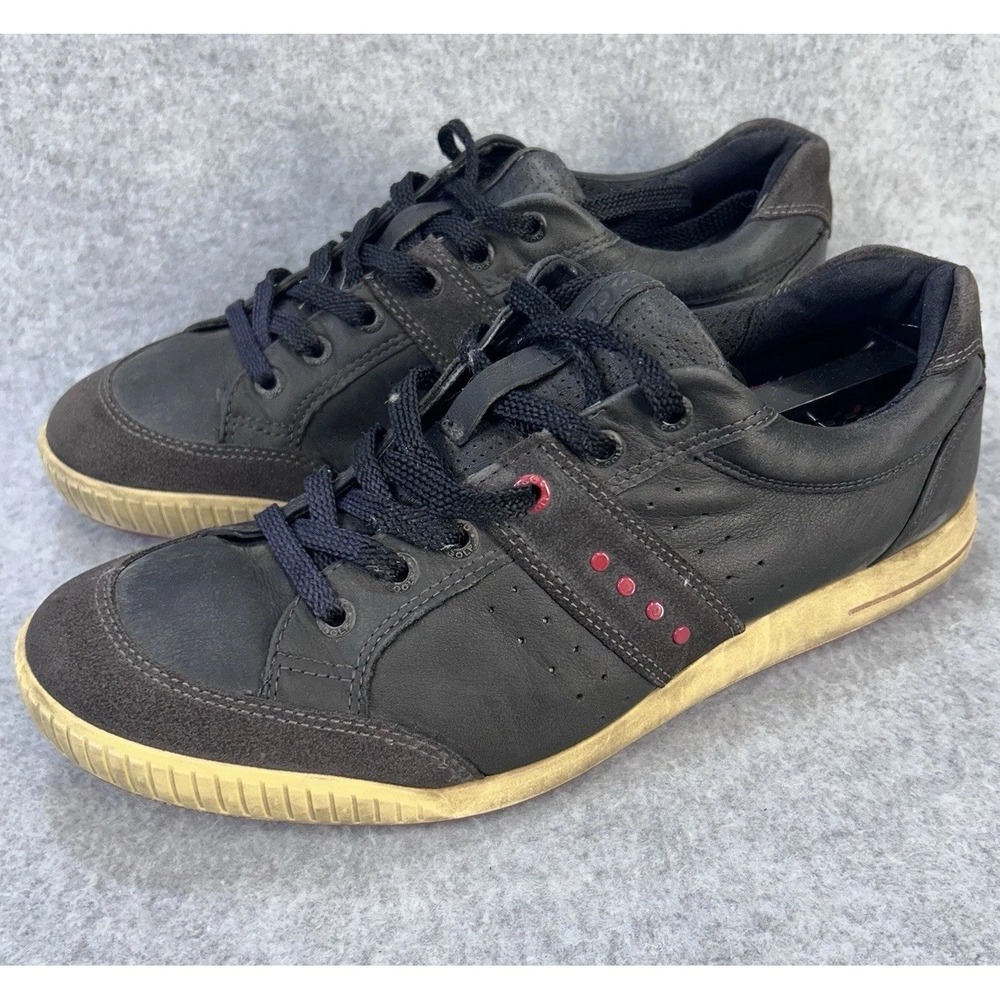 ECCO Golf Shoes Men 43 Black Leather Spikeless Lace Up Sneakers Red Sole TPU